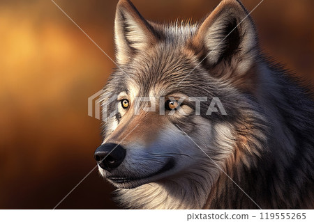 alert gray wolf close-up - Generative AI 119555265