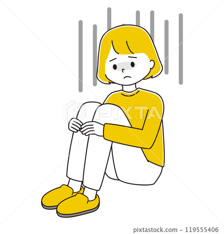 一個沮喪的女人坐在三角形位置的插圖 119555406