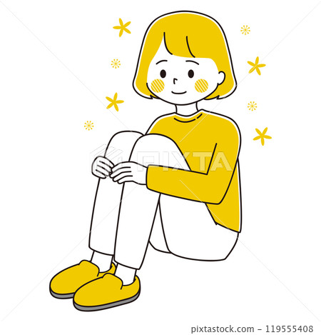 一個女人愉快地坐在三角形位置的插圖 119555408