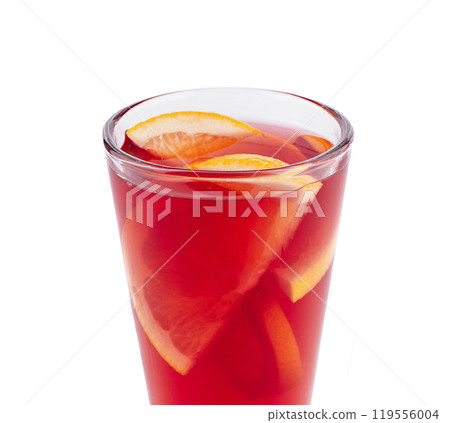 Irish coffee cocktail with orange slices on white background Irish coffee cocktail with orange slices on white background 119556004