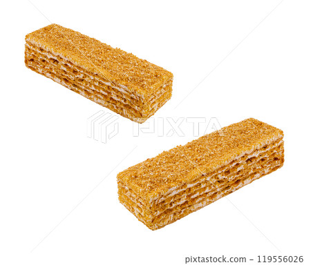 Two honey cake bars laying on white background Two honey cake bars laying on white background 119556026
