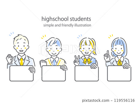 一個簡單而時尚的線條畫插圖，描繪了一個高中生思考未來和他選擇的學校。 119556116