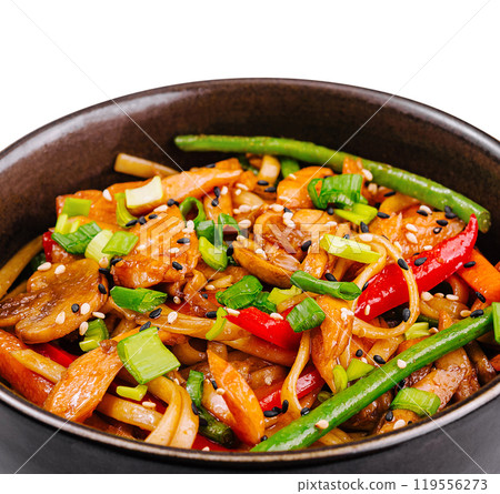 Delicious asian-style stir fry in bowl 119556273