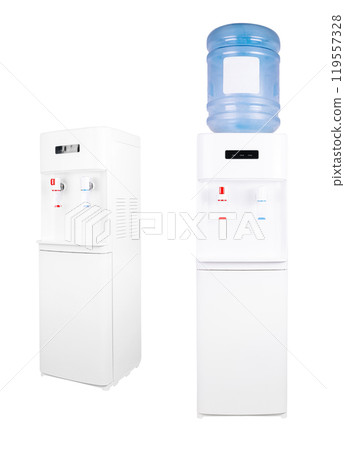 Two modern water coolers with and without bottle on white background 119557328