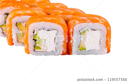 Philadelphia sushi roll laying on white background 119557388