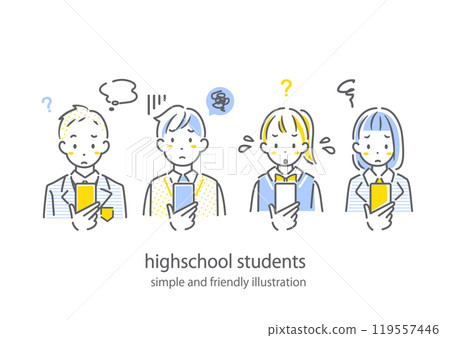 A simple and stylish line drawing of a high school student worrying about his smartphone A simple and stylish line drawing of a high school student worrying about his smartphone 119557446