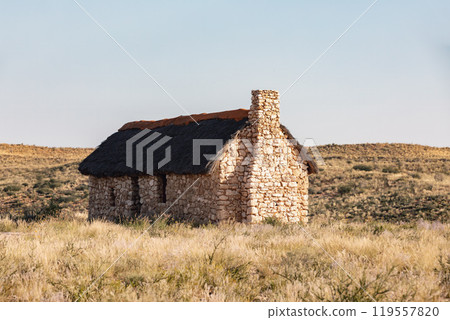 Stone house in Kalahari desert, South Africa 119557820