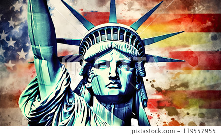 Statue of Liberty with the American Flag: Celebrating American Pride - Generative AI 119557955