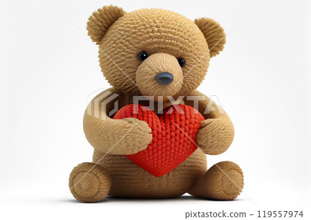 The perfect gift: a toy brown teddy bear with a red heart - Generative AI 119557974
