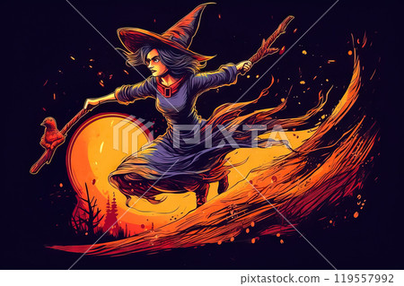 Moonlit witch ride - Generative AI 119557992