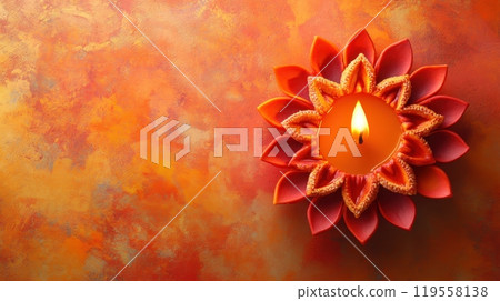 Diwali Festive Candle, Lotus Flower Shaped Candle on Orange Background 119558138