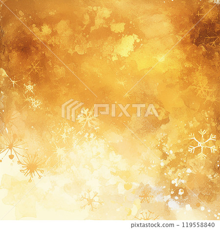 A yellow background with snowflakes scattered all over it. The snowflakes are drawn in white and are of various sizes. Scene is cheerful and festive, as it evokes the feeling of winter 119558840