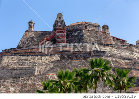 Castle Fortress San Felipe de Barajas Fort, Cartagena de Indias, Caribbean coast of Colombia. Castle Fortress San Felipe de Barajas Fort, Cartagena de Indias, Caribbean coast of Colombia. 119559139