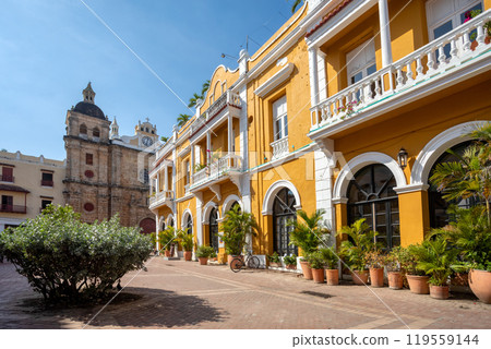 Church Iglesia de San Pedro Claver, colonial buildings located in Cartagena de Indias, in Colombia 119559144