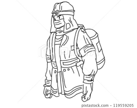 鉛筆畫風格消防員的線條畫插圖 119559205