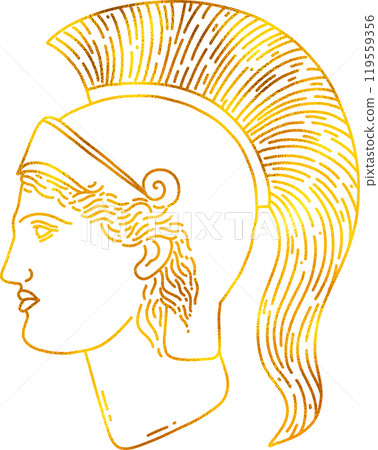 Greek God Ares in doodle style with gold foil effect. 119559356