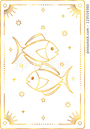 Tarot card with Pisces zodiac style. Simple line art style. Tarot card with Pisces zodiac style. Simple line art style. 119559360