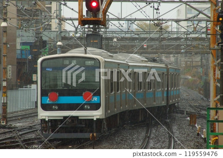 Keihin Tohoku Line 209 series train being sent to Nagano General Rolling Stock Center for modification_Photo taken on 4/8/2008 119559476