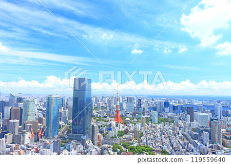 東京鐵塔與麻布台山風景 東京都港區森 JP 塔 東京鐵塔與麻布台山風景 東京都港區森 JP 塔 119559640