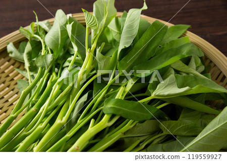Water spinach on a colander 119559927