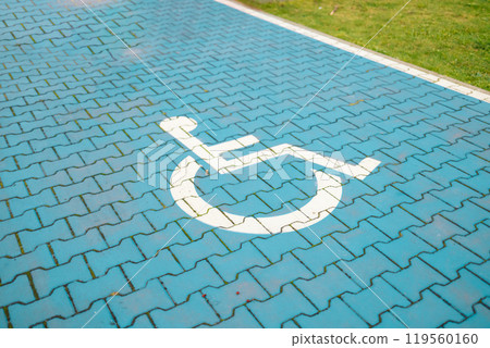 Handicapped parking spot symbol on asphalt 119560160