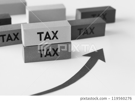 Tax TAX Tax increase Arrow Rising Upward Consumption tax Tax TAX Tax increase Arrow Rising Upward Consumption tax 119560276