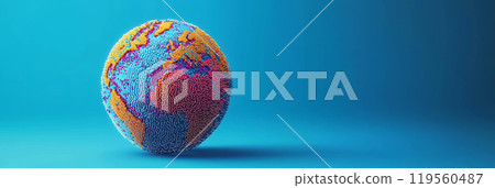 Abstract globe design with continents Braille dots over a blue background 119560487