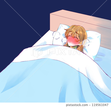 Woman suffering in bed, cold, illness 119561047