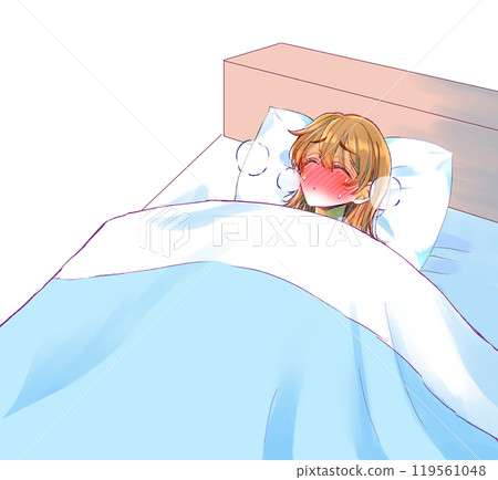 Woman suffering in bed, cold, illness 119561048