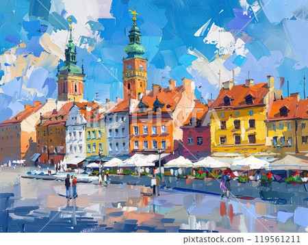 Warsaw, Poland. Old Town. Modern painting on canvas. 119561211