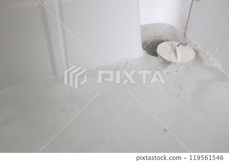 水槽排水管被頭髮和碎屑堵塞。 水槽排水管被頭髮和碎屑堵塞。 119561546