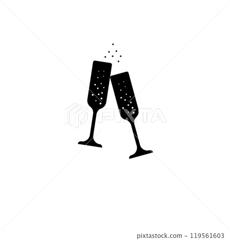 Two Clinking Glasses Champagne, Celebration Solid Flat Vector Icon Isolated on White Background 119561603