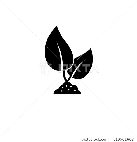 Planting Tree, Young Sprout Leaf Solid Flat Vector Icon Isolated on White Background 119561608