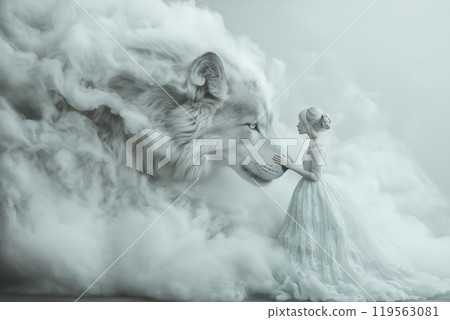 The trust and love of the mysterious white wolf and the woman The trust and love of the mysterious white wolf and the woman 119563081
