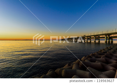 Kansai International Airport Link Bridge and evening view, November 21, Japan Kansai International Airport Link Bridge and evening view, November 21, Japan 119563627