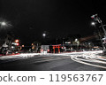 Car trajectories passing through an intersection at night 119563767