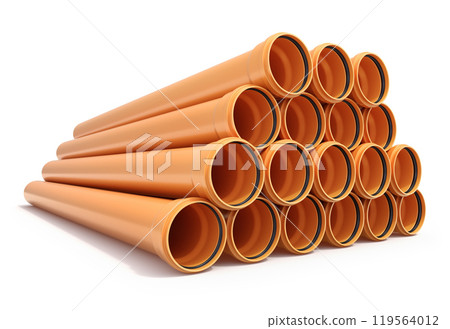 Plastic brown sewer pipes with the seal - 3D illustration Plastic brown sewer pipes with the seal - 3D illustration 119564012