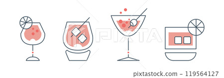 Cocktail Glass Minimal Thin Line Design Vector Set 119564127