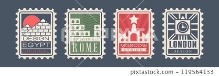 Postage Stamps with City and Country Landmark Vector Set Postage Stamps with City and Country Landmark Vector Set 119564133