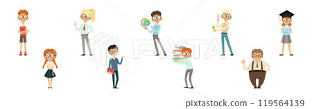 Smart Kid Nerd with Book in Glasses Vector Set 119564139