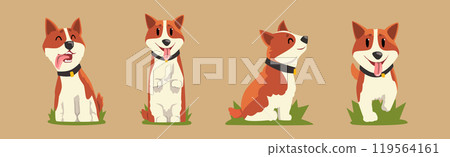 Funny Dog Puppy Character with Brown Coat and Collar Vector Set 119564161