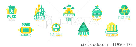 Pure Green Energy Logo Design Template Collection Vector Set 119564172