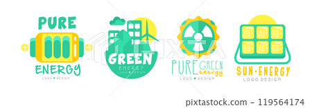 Pure Green Energy Logo Design Template Collection Vector Set 119564174