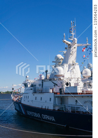 Coast Guard patrol ship in the port of Kronstadt Coast Guard patrol ship in the port of Kronstadt 119564203