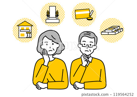 一對老夫婦正在思考遺產繼承問題 一對老夫婦正在思考遺產繼承問題 119564252
