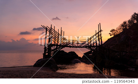 Epic sunrise scene on Koh Phangan island. Haad Than Sadet beach 119564343
