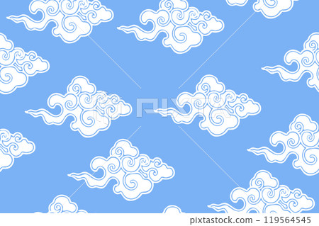 Traditional chinese or tibetan clouds on blue background. Oriental seamless horizontal pattern or banner. Traditional chinese or tibetan clouds on blue background. Oriental seamless horizontal pattern or banner. 119564545