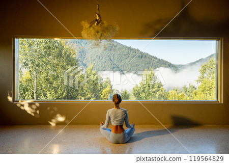 Morning Meditation with a Mountain View Morning Meditation with a Mountain View 119564829