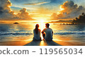 Men and women watching the sunset on the beach 119565034