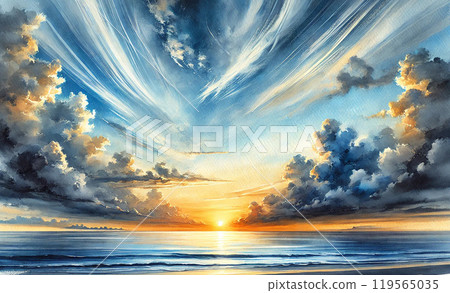 Sandy beach at dusk 119565035